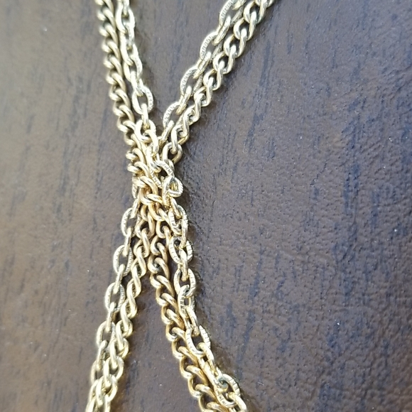 Faux Pearl Flapper Length Gold Tone Costume Double Chain Necklace 52" - Picture 6 of 6